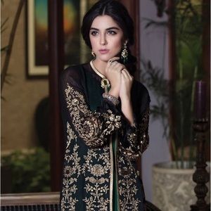 MARIA B Pakistani Mbroidered Suit Luxury edition Black and Gold